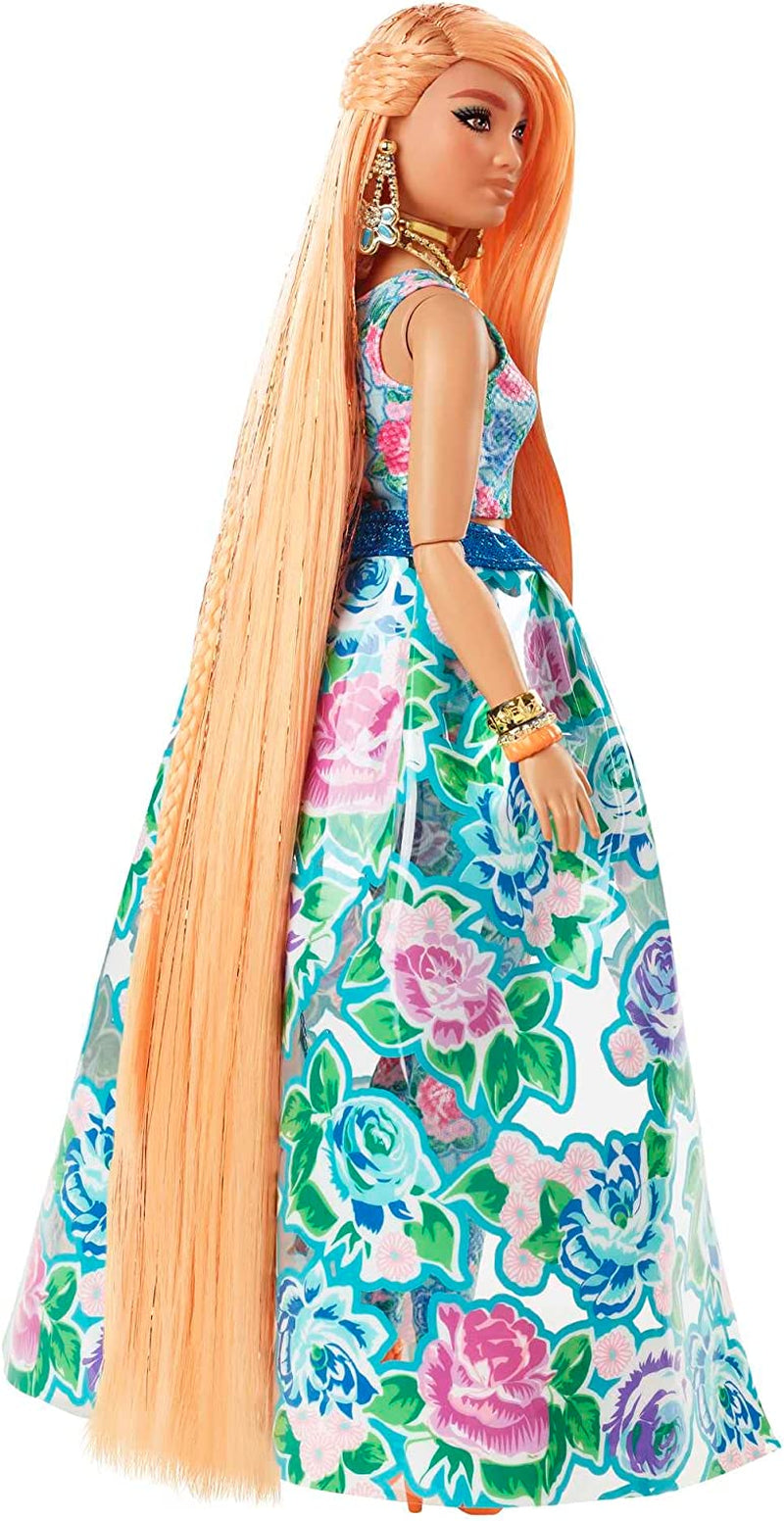 Barbie Extra Fancy, Capelli Lunghi Curvy Biondo Fragola, Completo A Due Pezzi, Gatto Blu, Borsa Rosa, Occhiali Da Sole Ananas Con Bambola, Adatto Come Regalo, Bambole Hhn14 Naty Shop