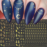 Fogli di adesivi per unghie con stella d'oro e luna, ali d'angelo, adesivi per unghie in oro marrone chiaro, stelle, lamina per unghie, adesivi per unghie, accessori per il design delle unghie, adesivi per unghie