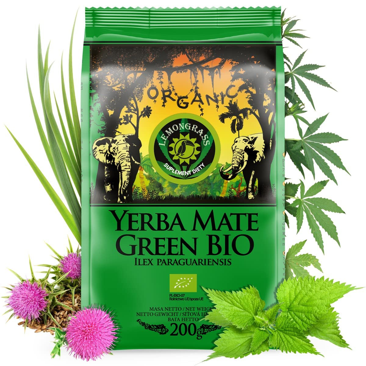 Tè Mate biologico BIO ● Tè Yerba Mate con citronella ● 200 g di tè Mate brasiliano fresco ● Non tostato, essiccato all'aria calda ● Solo ingredienti biologici ● Tè verde sfuso