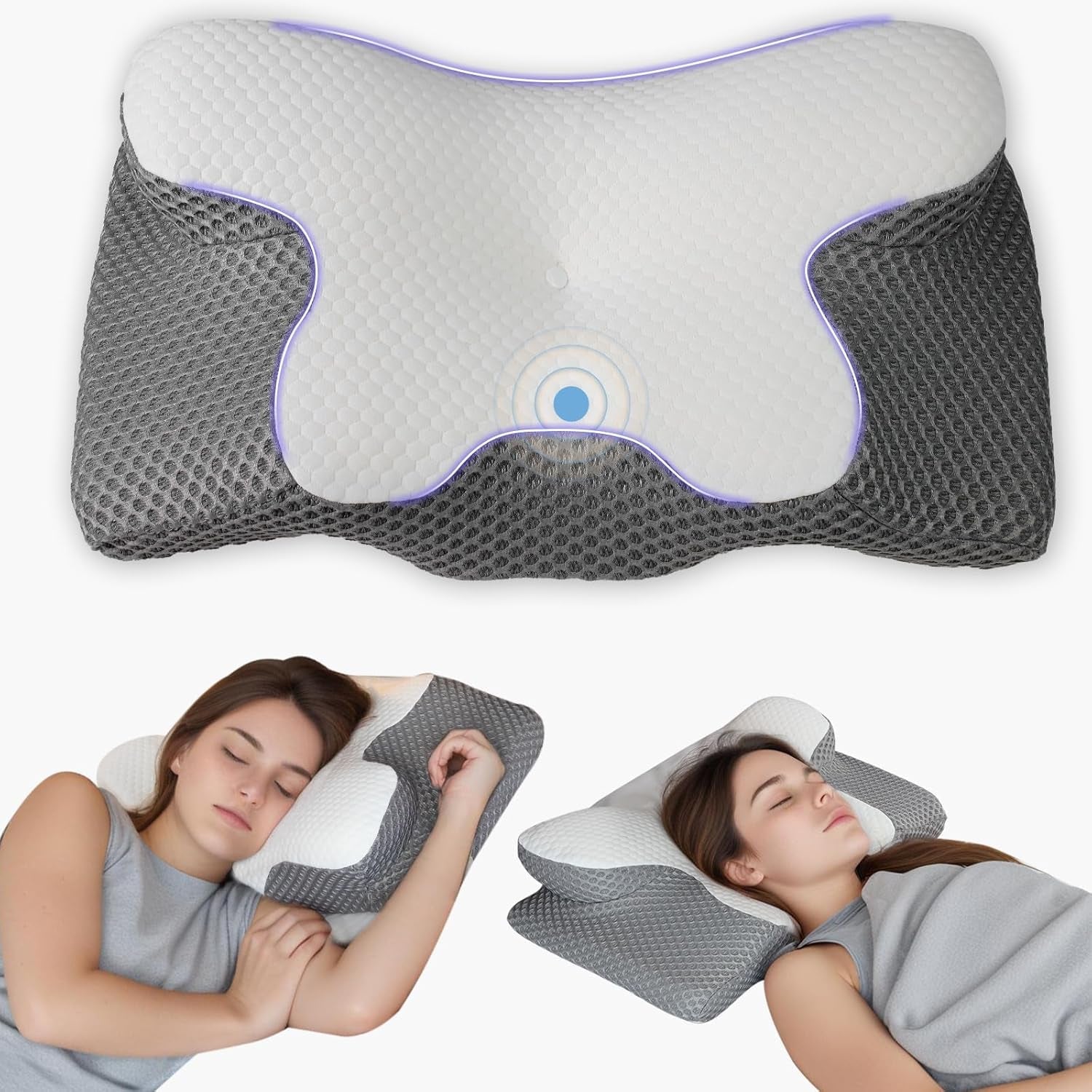 Cuscino Per Il Collo Cuscino Per La Testa Ortopedico Cuscino In Memory Foam Cuscino Per Impatto Laterale - Design ergonomico Forma Cava Per Impatto Laterale, Dorsale E Addominale Cuscini Ortopedici Cervicali Grigio Chiaro Naty Shop Bianco Grigio 65X34X13Cm