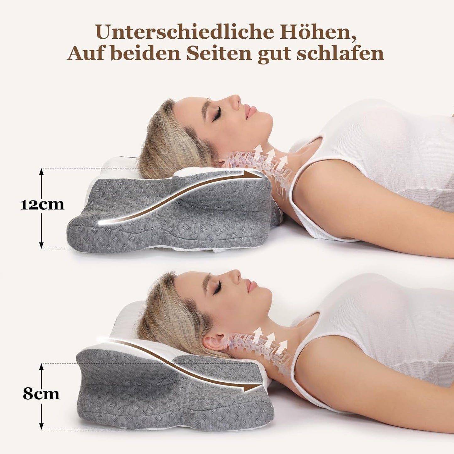 Wellsync Cuscino per il Collo Cuscino ergonomico Cuscino in Memory Foam Cuscino ortopedico per chi dorme sul fianco Chi dorme sulla schiena Chi dorme sullo stomaco Dolore al collo Bianco Grigio Cuscini ortopedici cervicali Naty Shop