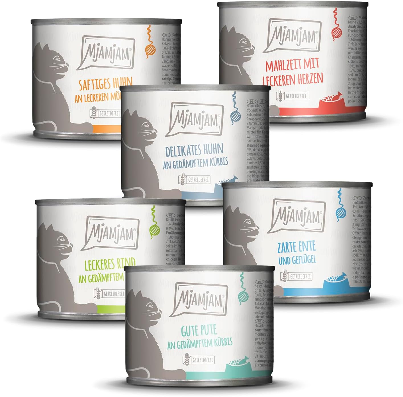 MjAMjAM - Cibo umido premium per gatti - Confezione di deliziosi pasti mix III per il tuo gatto Confezione da 6 (6 x 200 g) senza cereali con carne extra