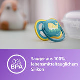Succhietto Philips Avent Ultra Air - set di 2 succhietti traspiranti senza BPA per bambini a partire da 18 mesi, inclusa custodia per il trasporto e sterilizzazione, Whale/Whale (modello SCF349/24)