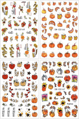 Adesivi per unghie autunnali 3D Adesivi per unghie foglie di zucca Linea geometrica Fiori Adesivi per unghie Design del Giorno del Ringraziamento Adesivi per unghie Autunno Zucca per unghie Accessori per unghie Nail Art