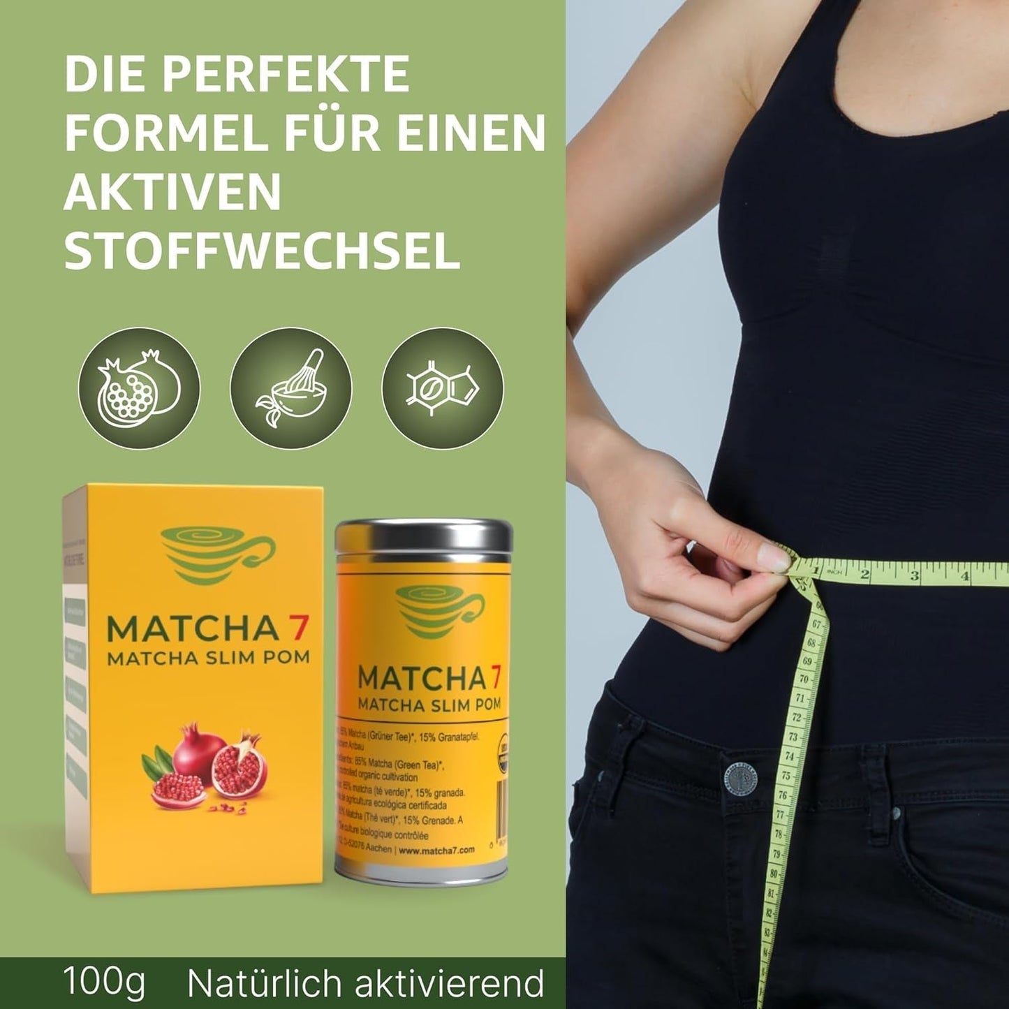 ® Ceremonial Matcha Powder X Melograno 100G [Supporta la perdita di peso e il metabolismo] - Tè verde per uno stile di vita attivo e sano - Tè verde senza additivi (puro e naturale)