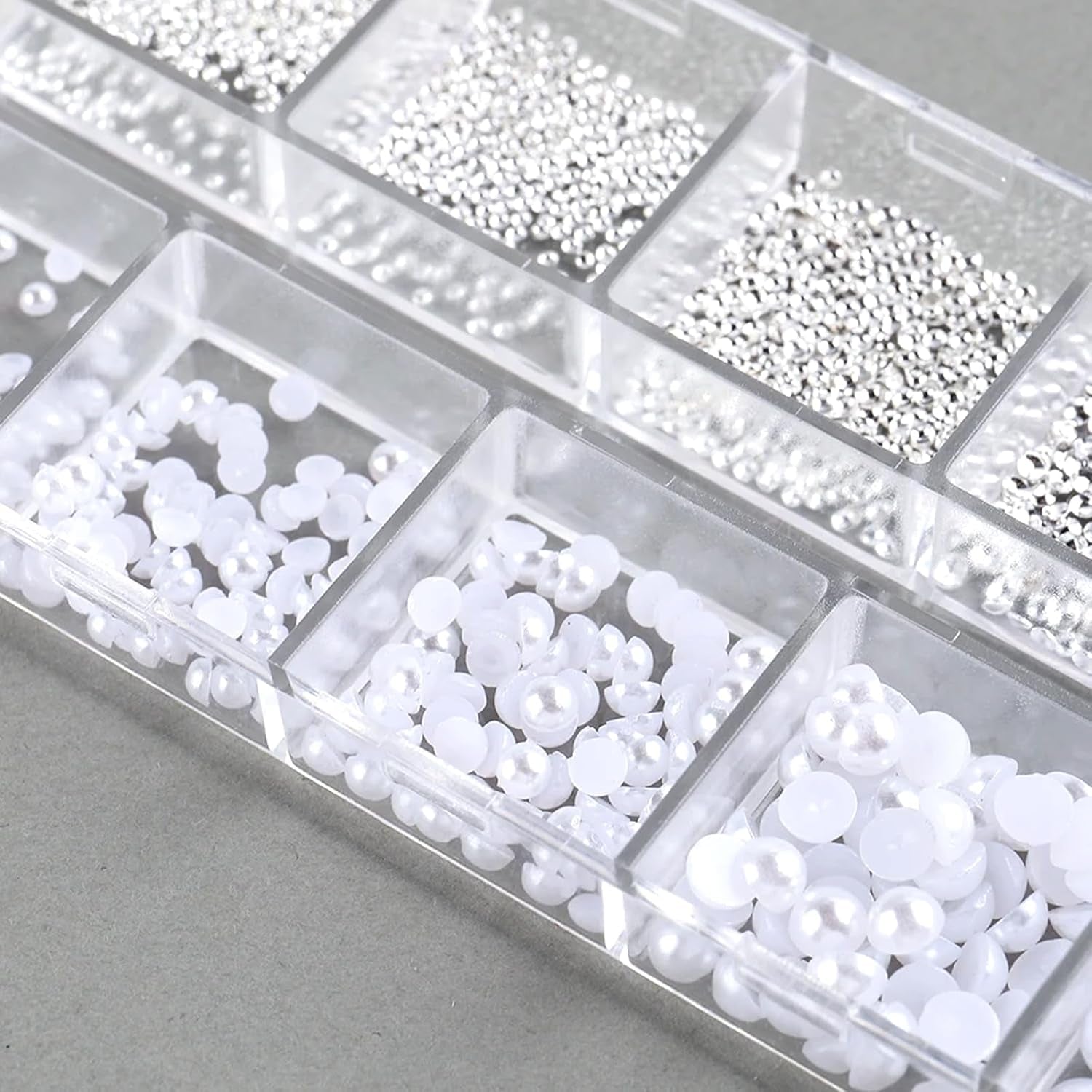 GZSY Nail Art Strasssteine ​​​​Nagel Perle Weiß 12Raster Nagel Charms Nageldesign Zubehör Perle Nail Art