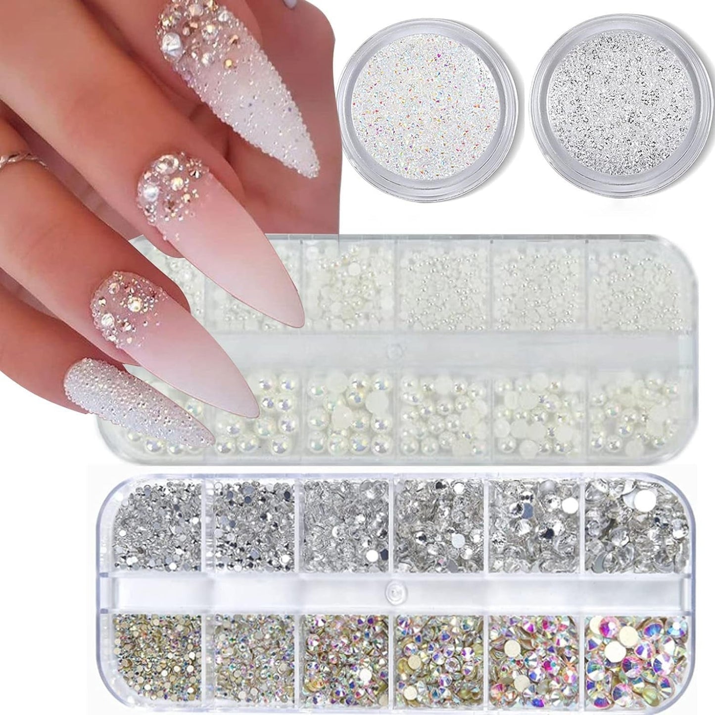 GZMAYUEN Nail Art Perle Micro Caviar Per Nägel, 0.3-3Mm Goldene Silber Mini Caviar Strasssteine, Weiß Beige Mini Nägel Perle Mikroperlen Dekor Per Nägel