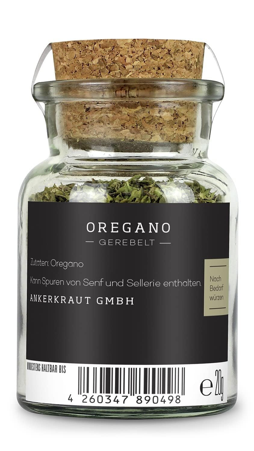Ankerkraut Oregano Gewürz, gerebelt essiccato, perfetto per pizza zuppa di pomodoro e pesce, Kräuter zum Würzen, mediterranean Küche für zu Hause, Lecker Kochen, 20g im Korkenglas