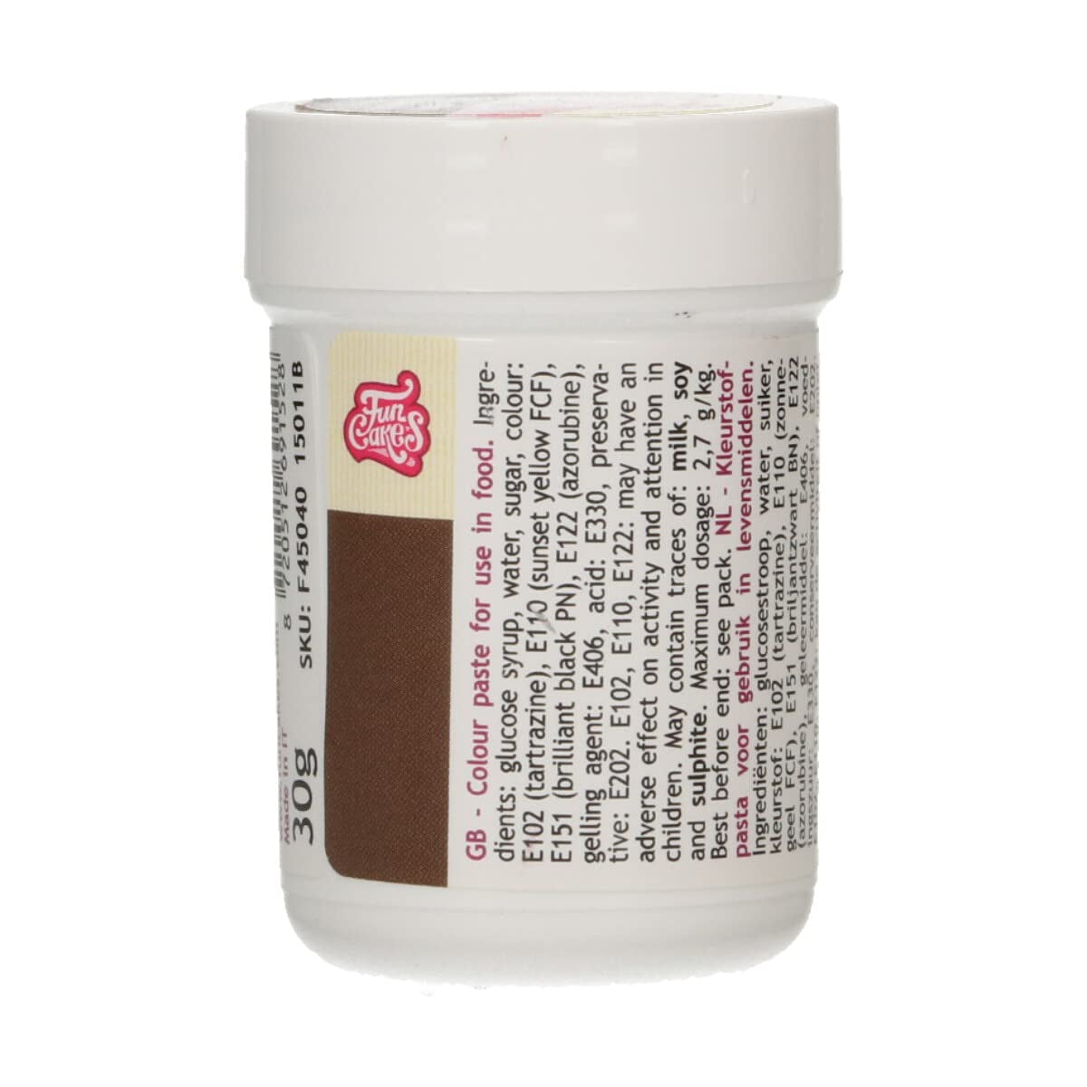 Colorante alimentare concentrato Funcakes Paste Colorante marrone scuro; Colorante alimentare concentrato per pasta, panna, fondente, marzapane, pasta, pasta da modellare e pasta per fiori. Halal e Kosher. 30 g