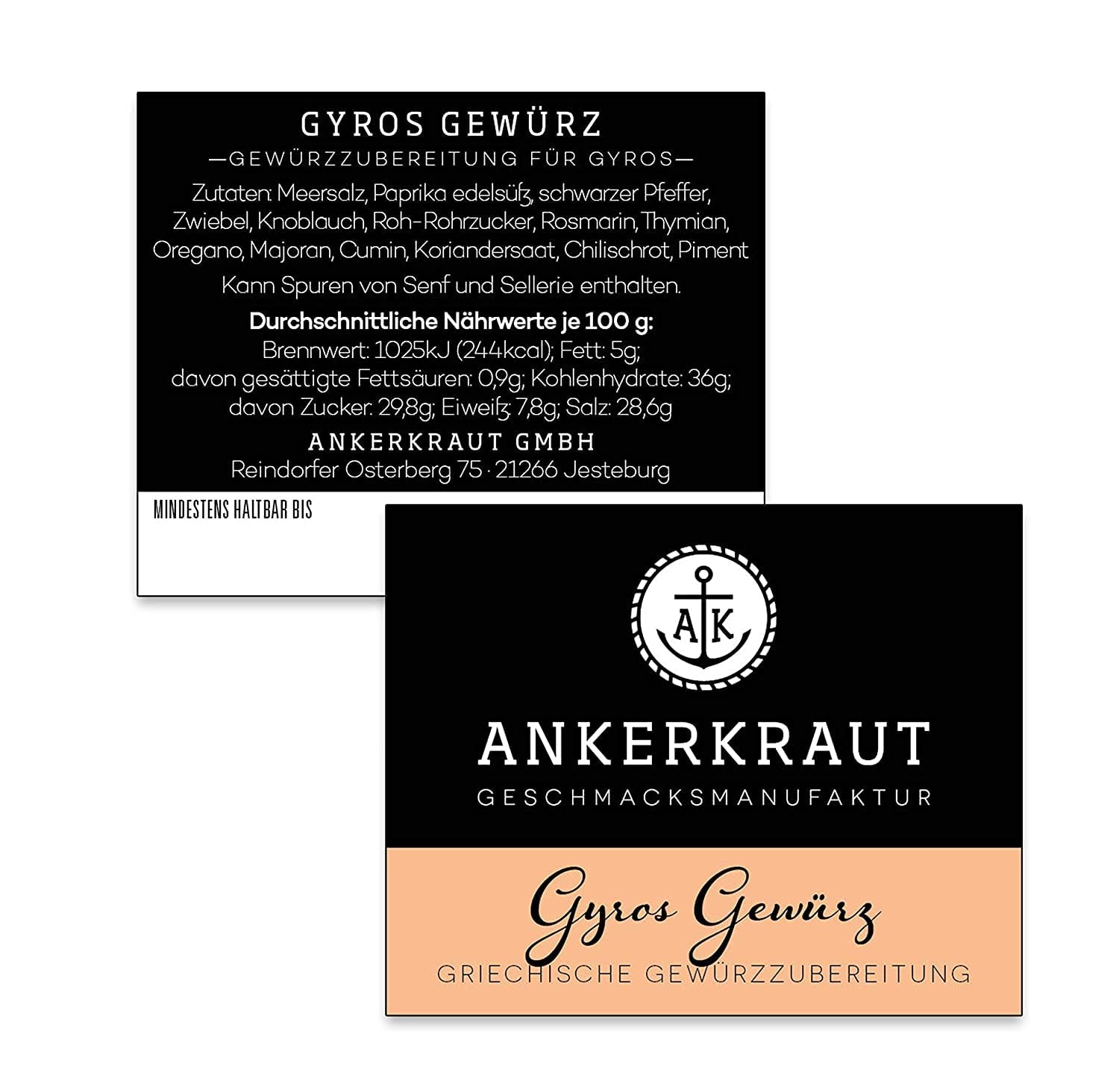 Ankerkraut Gyros, Gewürzmischung für Gyros, egal ob aus der Pfanne oder vom Grill, mit Zwiebel, Knoblauch, Maggiorana, Cumino, Pimento e altro, 80 g in Korkenglas
