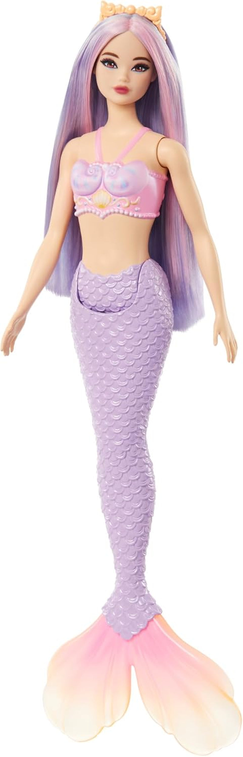 Barbie Sirena con Capelli Decorati Rosa e Lilla e Fascia per Capelli, Top a Conchiglia e Pinna Coda Blu Lavanda, HRR06 Naty Shop Dolls