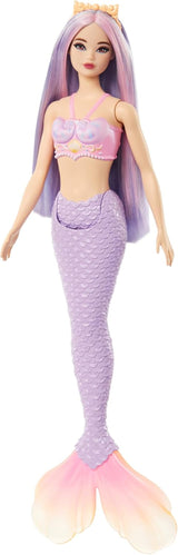 Barbie Sirena con Capelli Decorati Rosa e Lilla e Fascia per Capelli, Top a Conchiglia e Pinna Coda Blu Lavanda, HRR06 Naty Shop Dolls