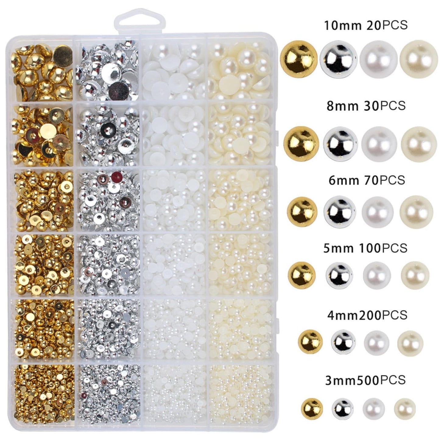 GZMAYUEN 920 pezzi perle per unghie con retro piatto oro argento per unghie, perle per unghie beige bianco Halbrunde, piccole perle con retro piatto Halbrunde per decorazioni per nail art fai da te