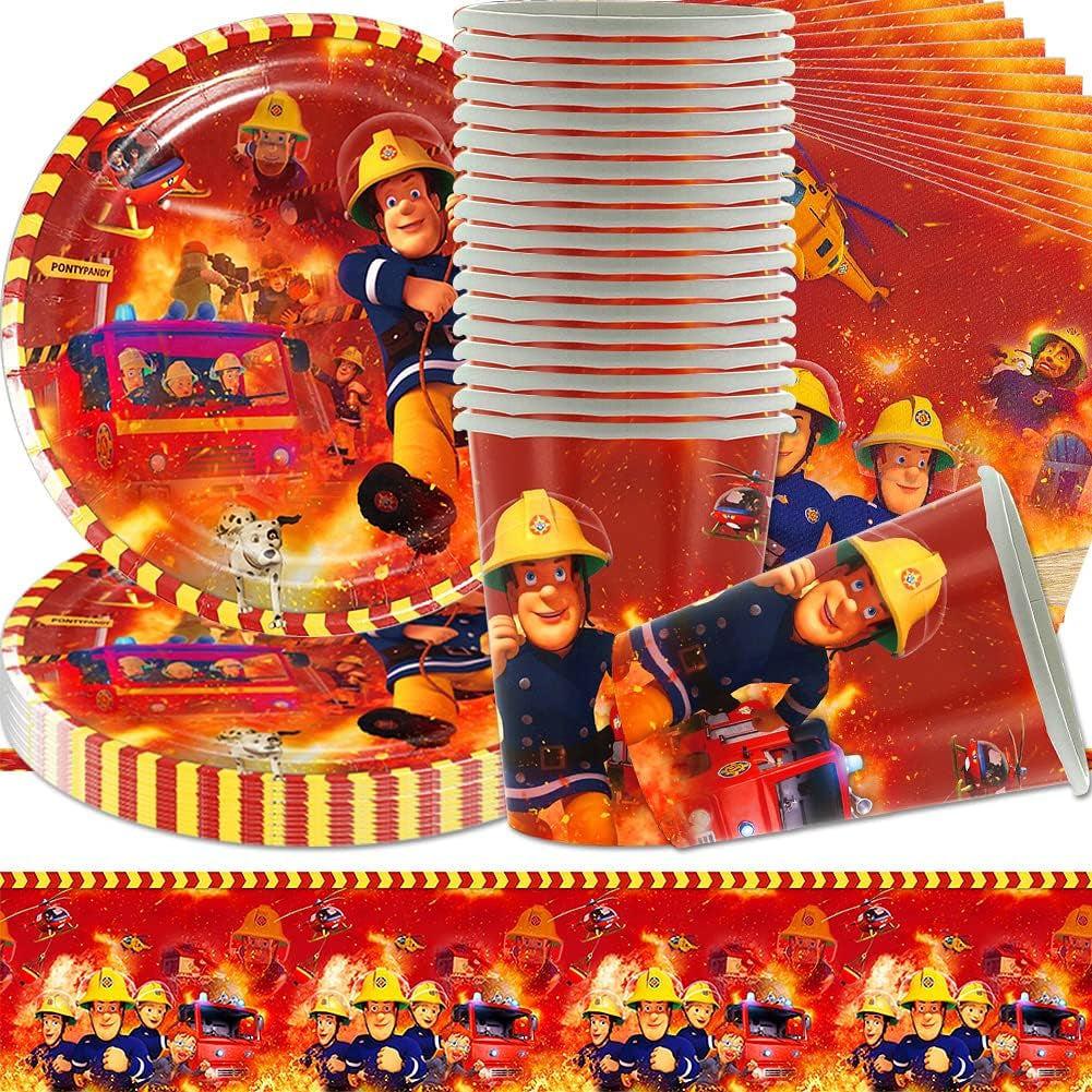 Set di stoviglie per feste a tema pompiere Decorazioni per feste di compleanno pompiere 61 pezzi per 20 ospiti