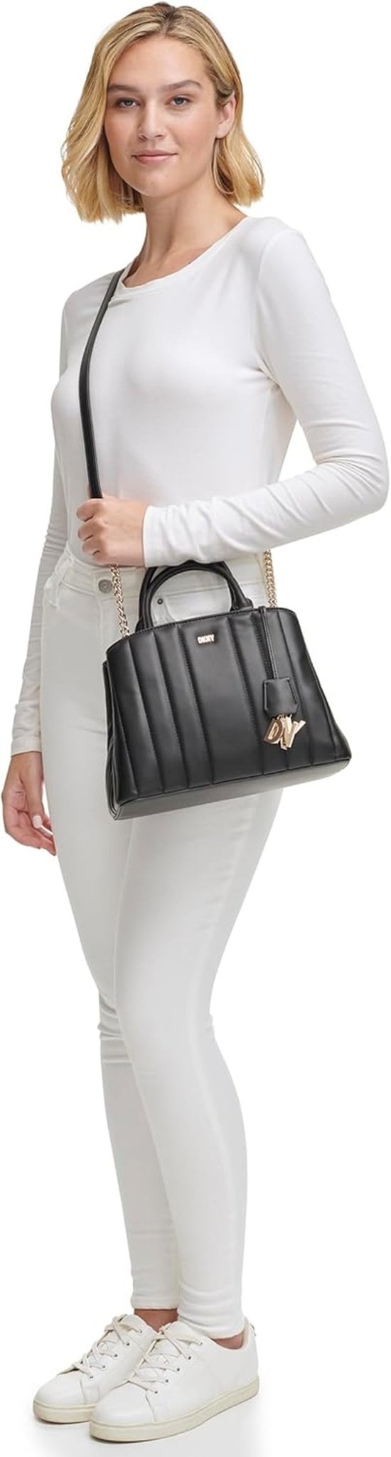 DKNY Chain Lexington Park Borsa a catena con logo media, Nero / Oro, Taglia unica Borse Naty Shop da donna