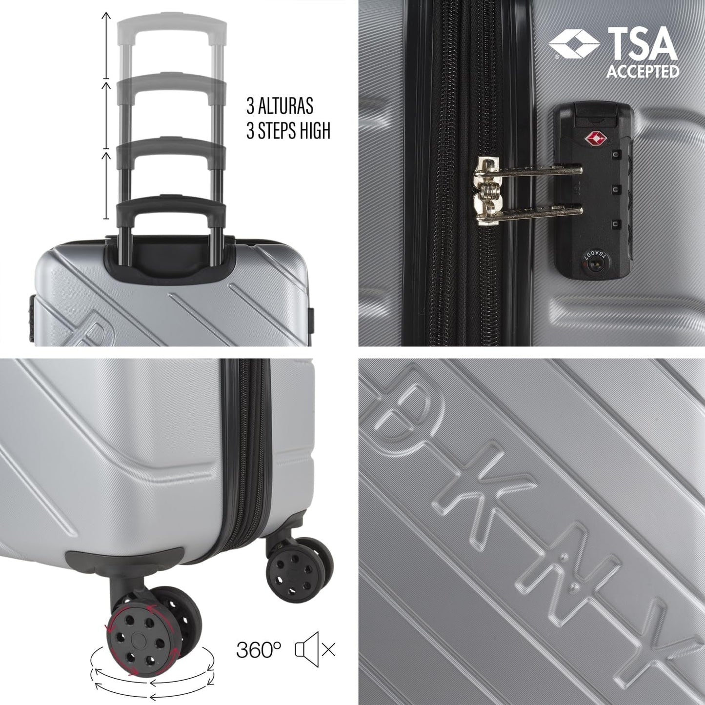 DKNY - Valigia grande a 4 ruote Valigia grande leggera - Valigia da viaggio grande con ruote. Valigia grande da viaggio per aereo Valigia rigida con chiusura certificata - Valigia grande per trolley Argento Bagagli e attrezzatura da viaggio Naty Shop