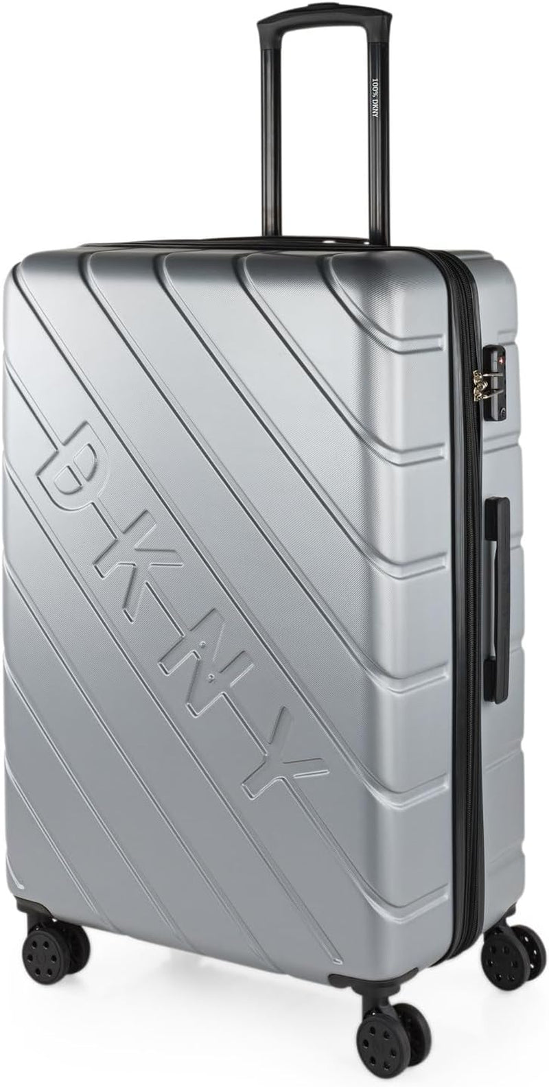 DKNY - Valigia grande a 4 ruote Valigia grande leggera - Valigia da viaggio grande con ruote. Valigia grande da viaggio per aereo Valigia rigida con lucchetto certificato - Valigia grande per troller Argento Naty Shop Bagagli e attrezzatura da viaggio Argento L
