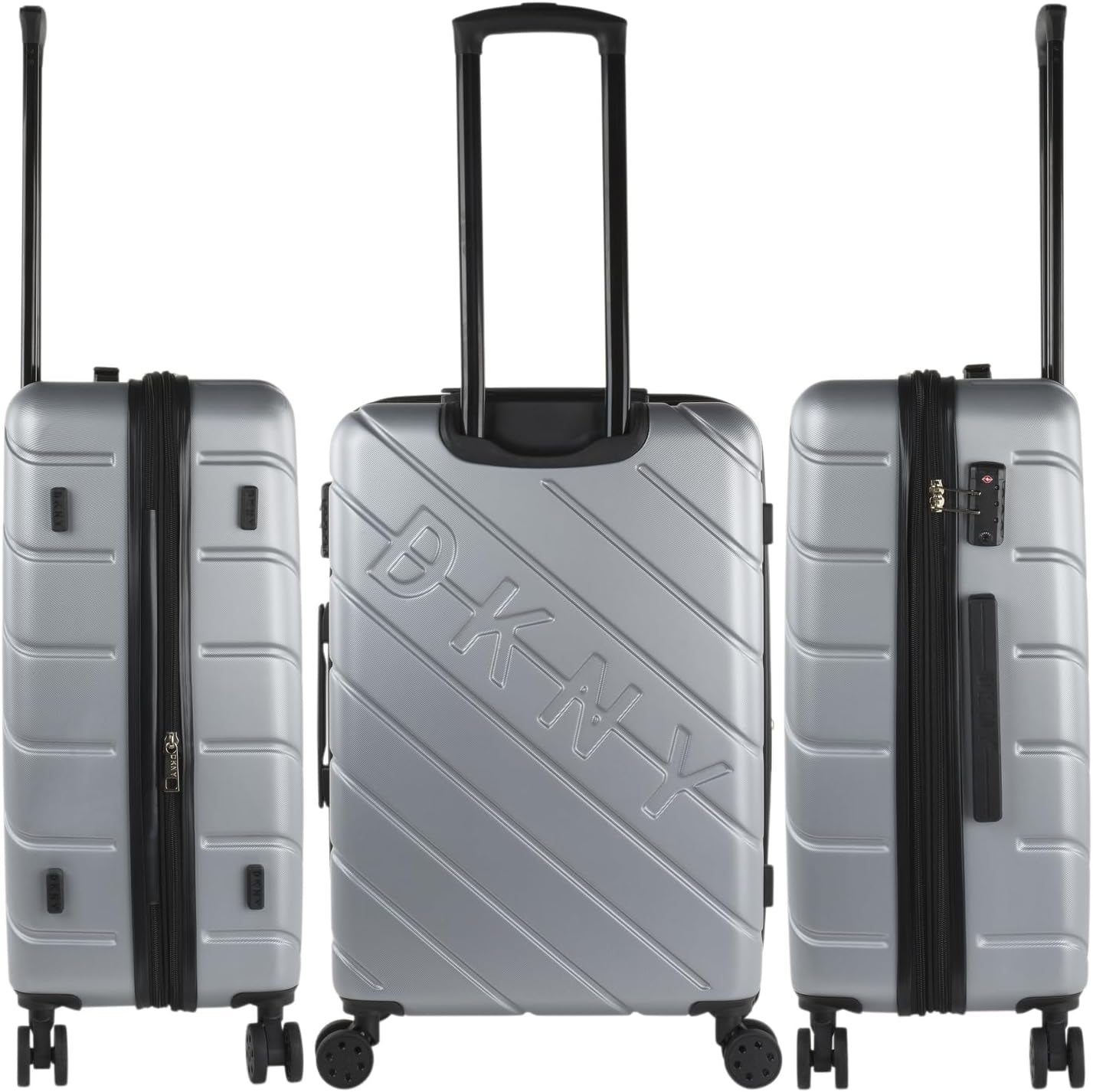 DKNY - Valigia grande a 4 ruote Valigia grande leggera - Valigia da viaggio grande con ruote. Valigia grande da viaggio per aereo Valigia rigida con chiusura certificata - Valigia grande per trolley Argento Bagagli e attrezzatura da viaggio Naty Shop