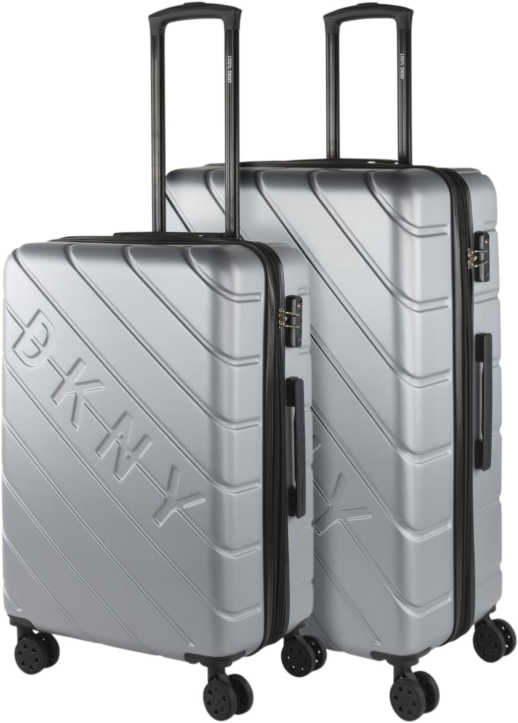DKNY - Valigia grande a 4 ruote Valigia grande leggera - Valigia da viaggio grande con ruote. Valigia grande da viaggio per aereo Valigia rigida con chiusura certificata - Valigia grande per trolley Argento Bagagli e attrezzatura da viaggio Naty Shop Argento M + L