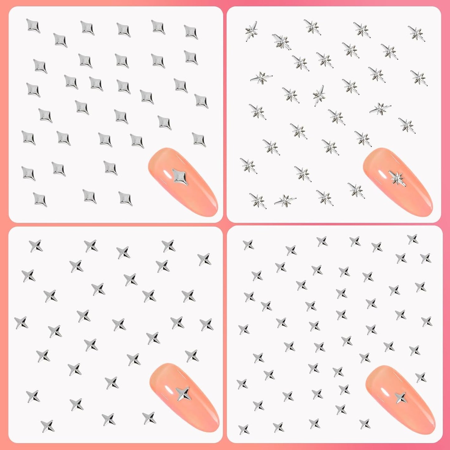 400 Pezzi Oro Argento Stern Nail Charms Nägel, 3D Metall Star Nagelkunst Dekorations, Star Nail Design Gemischt Größe Form Nägel Zubehör