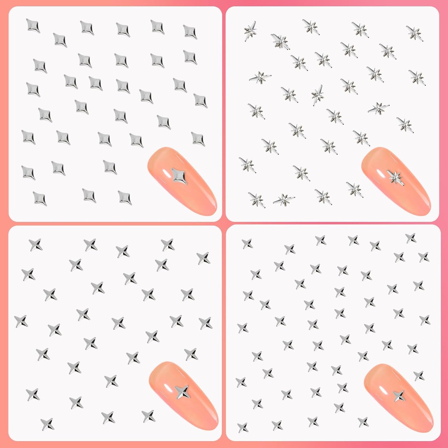 400 Pezzi Oro Argento Stern Nail Charms Nägel, 3D Metall Star Nagelkunst Dekorations, Star Nail Design Gemischt Größe Form Nägel Zubehör