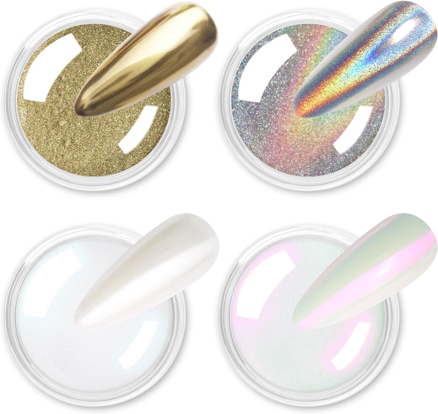 Chrom Nagel Pulver 4 colori irisierendes Aurora Pulver Metallic Spiegel Effekt Pigment Pearlescent Meerjungfrau Glitter Einhorn Glitter per smalto gel Nail Art Dekoration-Purpurgrüner Jadeit