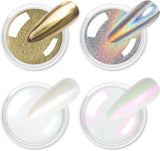 Chrom Nagel Pulver 4 colori irisierendes Aurora Pulver Metallic Spiegel Effekt Pigment Pearlescent Meerjungfrau Glitter Einhorn Glitter per smalto gel Nail Art Dekoration-Purpurgrüner Jadeit