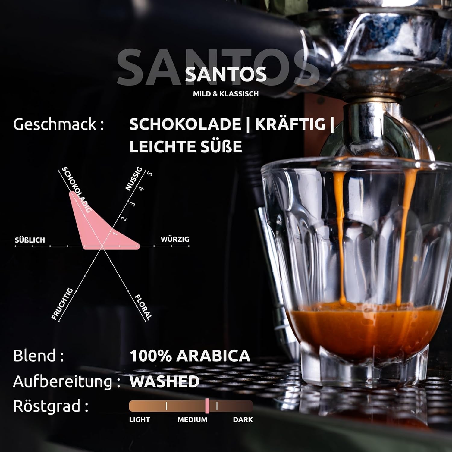 Santo | Caffè in grani 2500g - 100% Arabica dal Brasile | per espresso, cappuccino o caffè filtrato forte | Omni Arrosto | Caffè classico: l'introduzione perfetta al caffè speciale