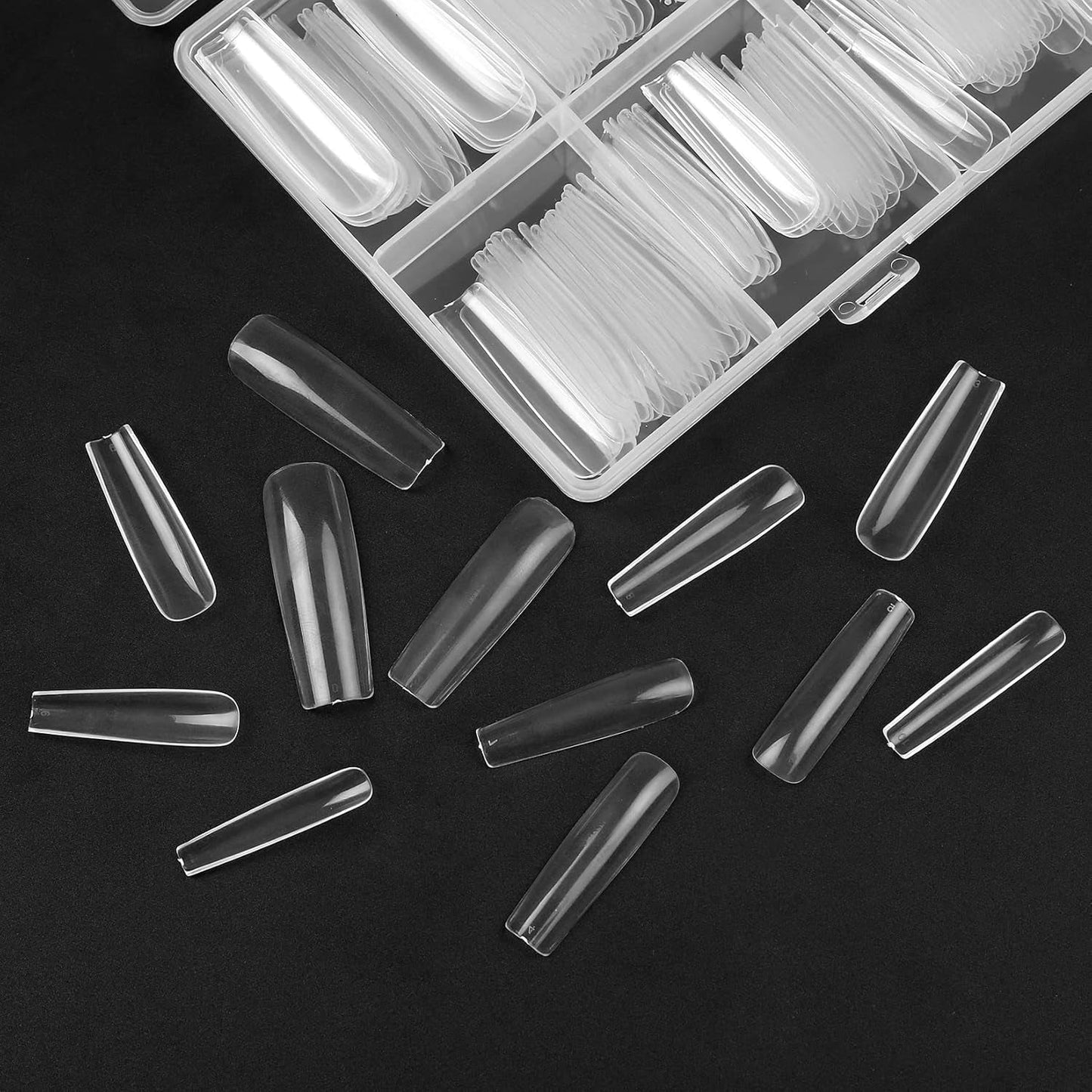 240 pezzi di unghie artificiali trasparenti, punte per unghie finte, unghie lunghe a copertura totale, punte per unghie ballerina, punte per unghie francesi a copertura totale per manicure