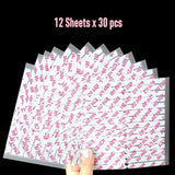 NOVO OVO 360 fogli adesivi per nail art facili da staccare e a pressione, trasparenti su entrambi i lati, attacco per nail art/confezione/conservazione/pratica/accessori, 30 pezzi x 12 fogli