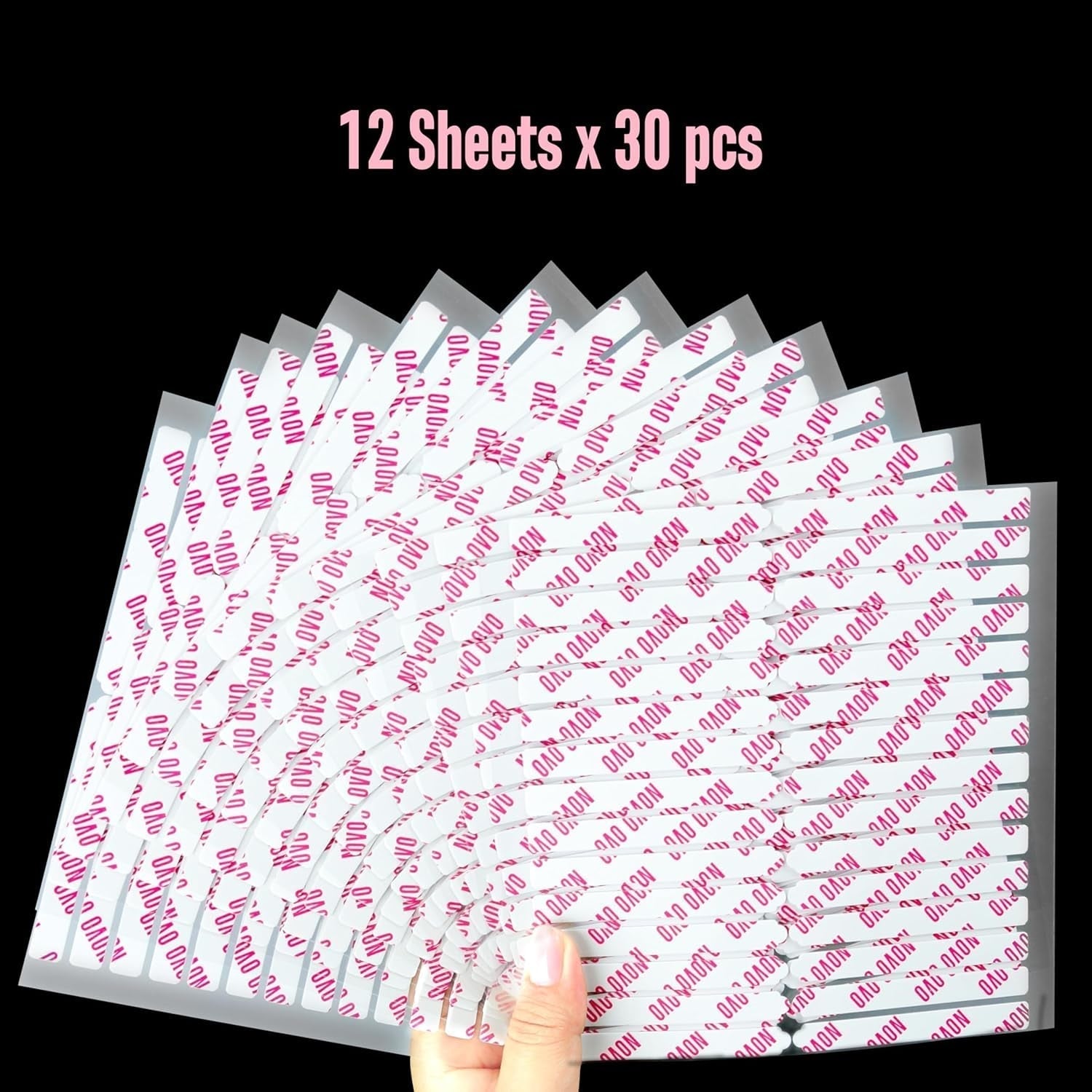 NOVO OVO 360 fogli adesivi per nail art facili da staccare e a pressione, trasparenti su entrambi i lati, attacco per nail art/confezione/conservazione/pratica/accessori, 30 pezzi x 12 fogli