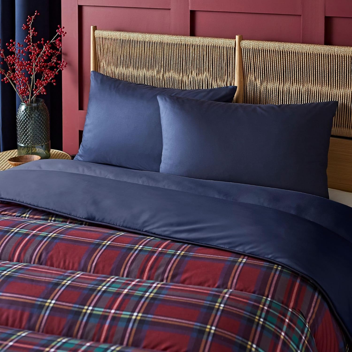 Set piumino e federa Night Lark, 10,5 tog, singolo, tartan rosso classico, biancheria da letto di lusso, ipoallergenico, piumini e trapunte lavabili in lavatrice Naty Shop