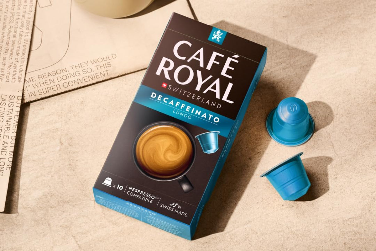 Café Royal Lungo Decaffeinato – Capsule di caffè compatibili Nespresso®, 100% Arabica, Intensità 5/12, Rainforest Alliance, decaffeinato, 100 capsule
