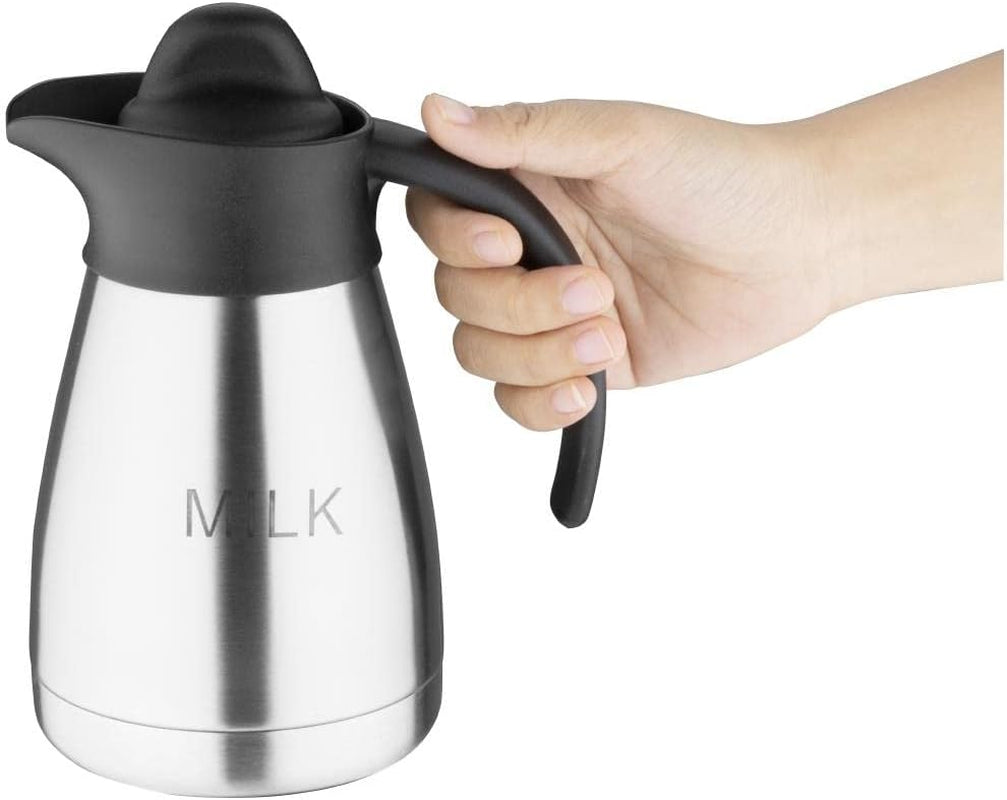 Tazza per latte sottovuoto Olympia con tappo a vite, 500 ml/17 once, acciaio inossidabile con coperchio nero, stampa latte sul lato, postazioni buffet per tè e caffè, CL371
