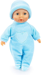 Bayer Design 92802AU Il mio primo bebè, 28 cm, bambola dal corpo morbido, con occhi addormentati, molto maneggevole, vestito carino, blu con cuore