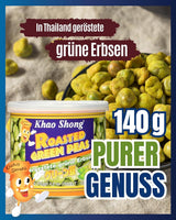 Piselli verdi fritti Khao Shong con wasabi, piselli croccanti in pastella piccante, un'alternativa a basso contenuto di grassi alla frutta secca, mediamente piccante, 1 lattina da 140 g | 140 g (1 confezione)