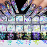 JMEOWIO Glitter per unghie 12 griglie Sirena Decorazione per unghie Accessori per unghie Design per unghie
