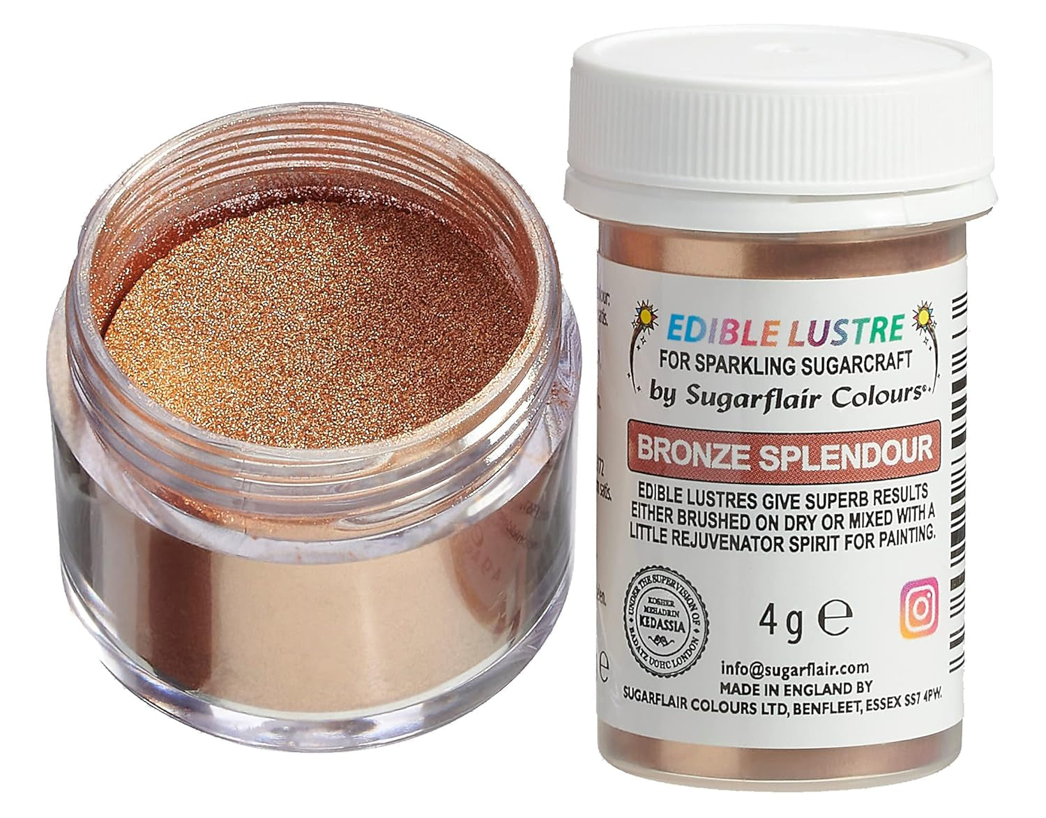Colorante alimentare commestibile Sugarflair Bronze Splendor - Polvere commestibile brillante per torte, muffin, cioccolato, pasticcini, dessert, gelati, bevande, cocktail e altro - 4g