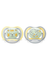 Philips AVENT Ciuccio notturno Ultra Air per bambini dai 18 mesi in su Si illumina al buio, confezione doppia Nuvola/Tigre (modello SCF376/01)