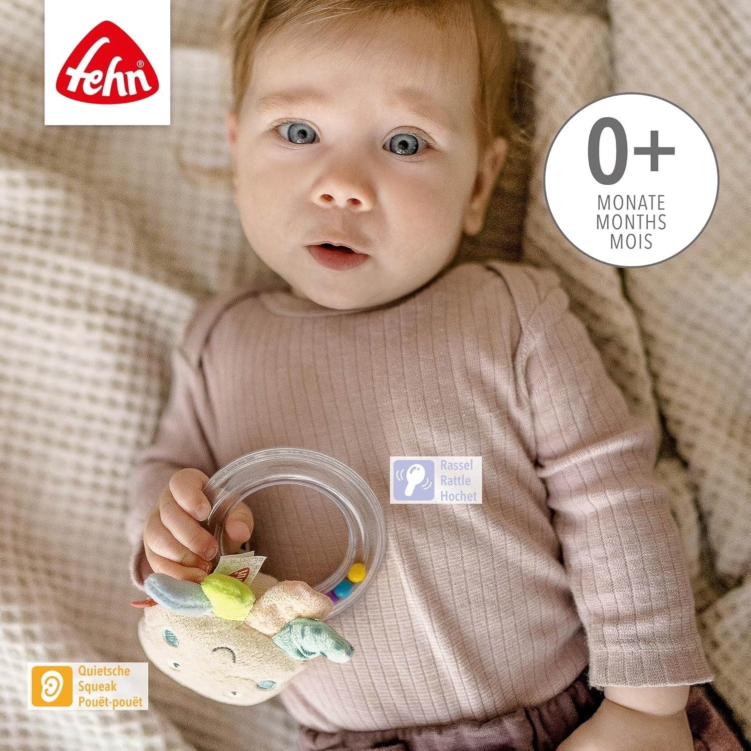 Fehn campanello giocattolo a forma di polpo - sonaglio, cigolio, sensazione motoria - peluche per neonati con tessuto morbido - giocattolo per neonati e bambini da 0+ mesi Baby Toys Naty Shop