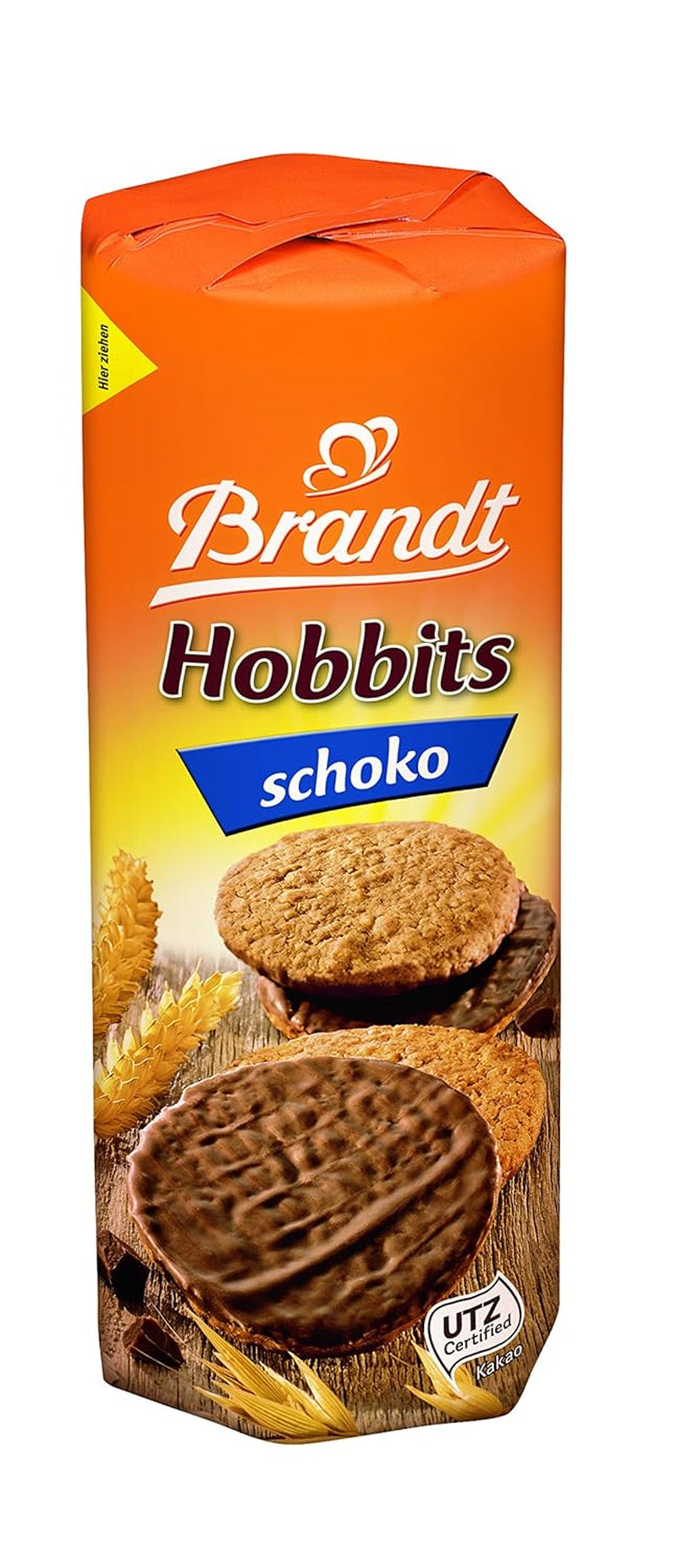 Brandt Hobbits Chocolate Confezione da 265 g - Biscotti croccanti di farina d'avena e cioccolato integrale - Impasto croccante per tutta la famiglia - in un pratico rotolo di biscotti