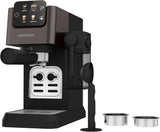 Macchina per caffè espresso portafiltro GRUNDIG KSM 5330 con contenitore del latte integrato, potenza 1628 W, pressione della pompa 15 bar, doppio ugello, display touch a colori, BrewSense, CreamyPro, Acciaio inossidabile scuro/Nero
