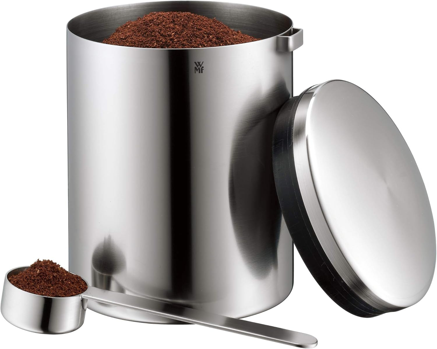 WMF Kult Cromargan cucchiaino da caffè scatola da caffè in acciaio inossidabile con finitura opaca Barattolo di vetro da 500 g e 1 litro Deposito lavabile in lavastoviglie Contenitori per alimenti Naty Shop