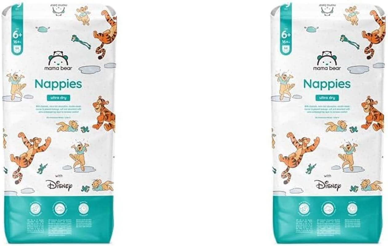 Mama Bear Disney Pannolini Ultra Dry Taglia 4 (8-14 kg), Bianco, 84 Pezzi (1 Confezione) Naty Shop Taglia 6+ (16+ kg) (2 Confezione) Confezione Singola
