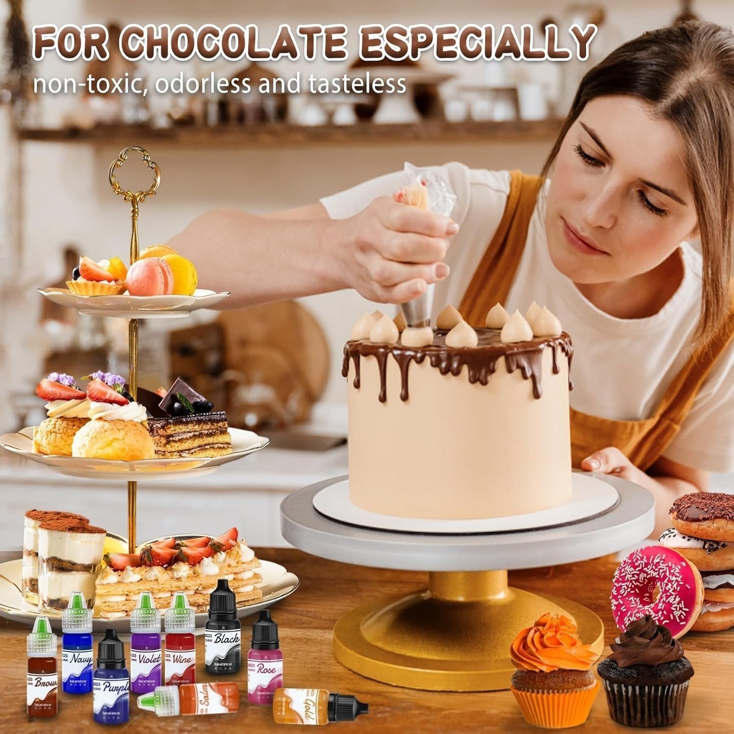 Colori dolci al cioccolato per cioccolato - 26 colori di olio base per fondente, decorazioni torte, dolci - Colorante alimentare fluido per burro di kakao, crema al burro, dolci - 6 ml Je Naty Shop