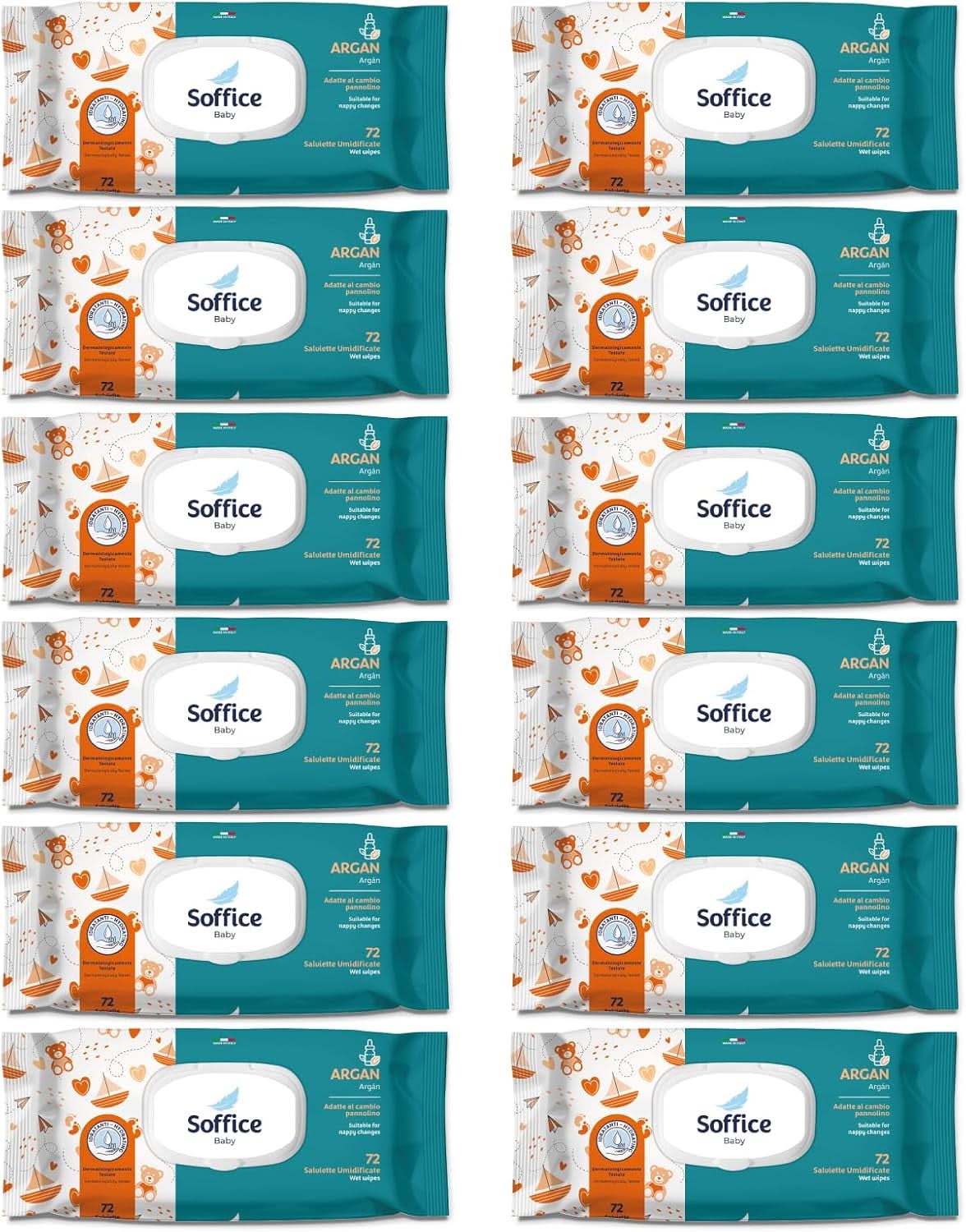 Feuchttücher für Neugeborene, 72 Stück, Pop-Up Argan – Zubehör und Produkte für Die Hygiene Des Babys, Ideal Für Diadelwechsel und Kindergarten – Baby Wipes Sanft und Reinigend – 12 Packungen Naty Shop