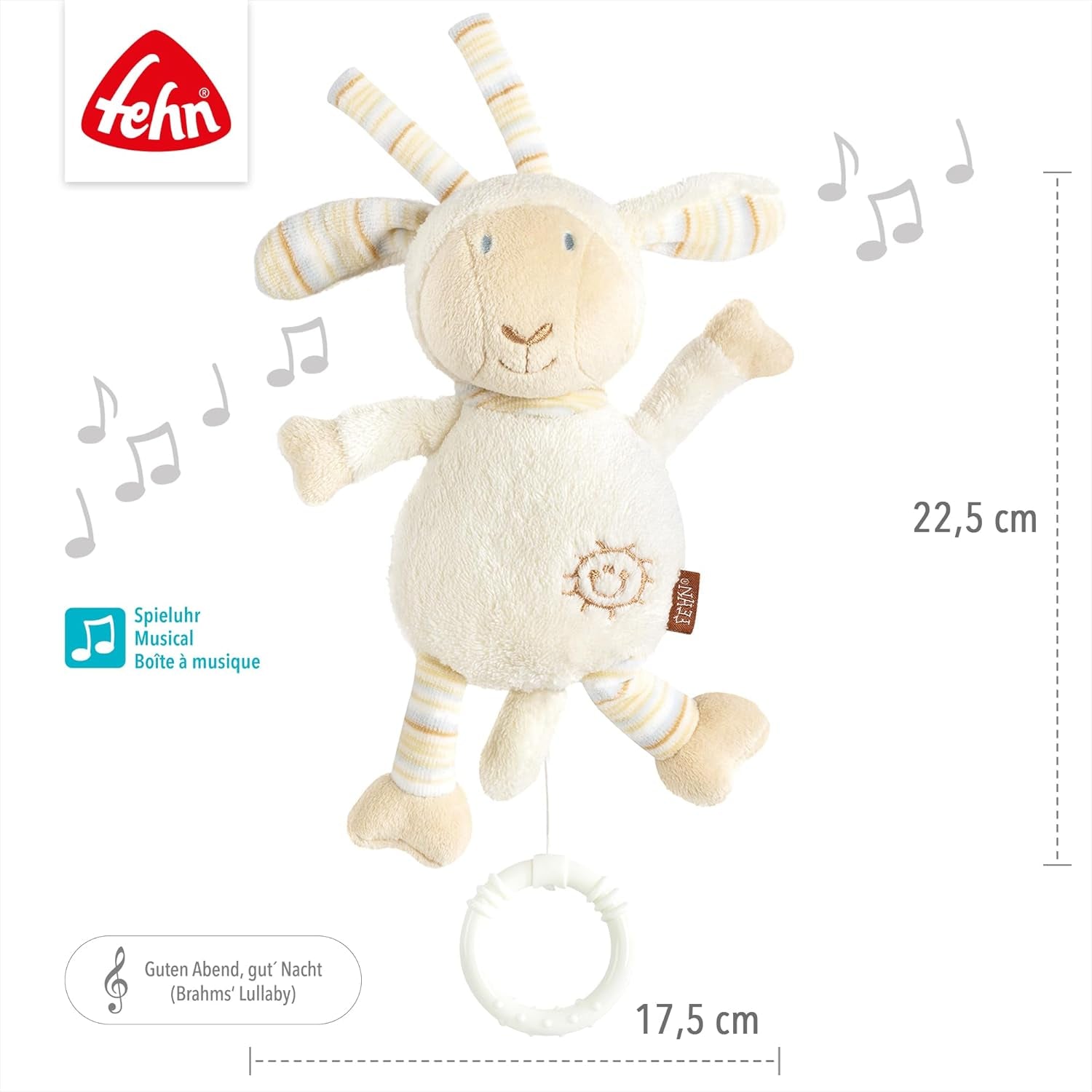 Carillon Fehn pecora per addormentare il bambino - peluche con attacco - canzone per addormentare "la ninna nanna di Brahms" - giocattolo per bambini da viaggio e a casa - giocattoli musicali per neonati e bambini Bebe Naty Shop Toys