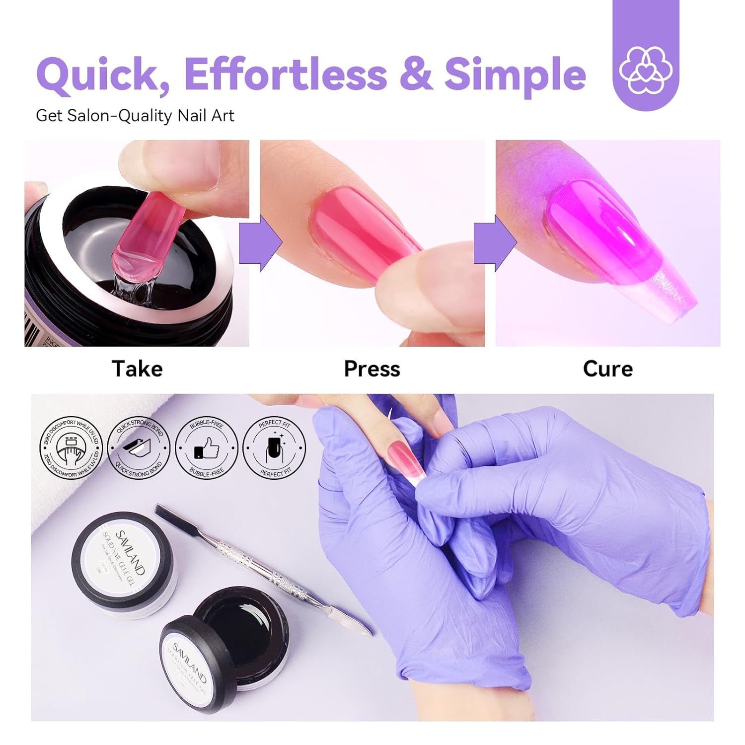 Saviland Colla solida per punte per unghie: 2 pezzi 15G Colla per unghie artificiali Colla extra forte Pressa sulle unghie Colla UV Gel Colla per unghie per donne Salone di casa Lampada UV/LED fai da te polimerizzata