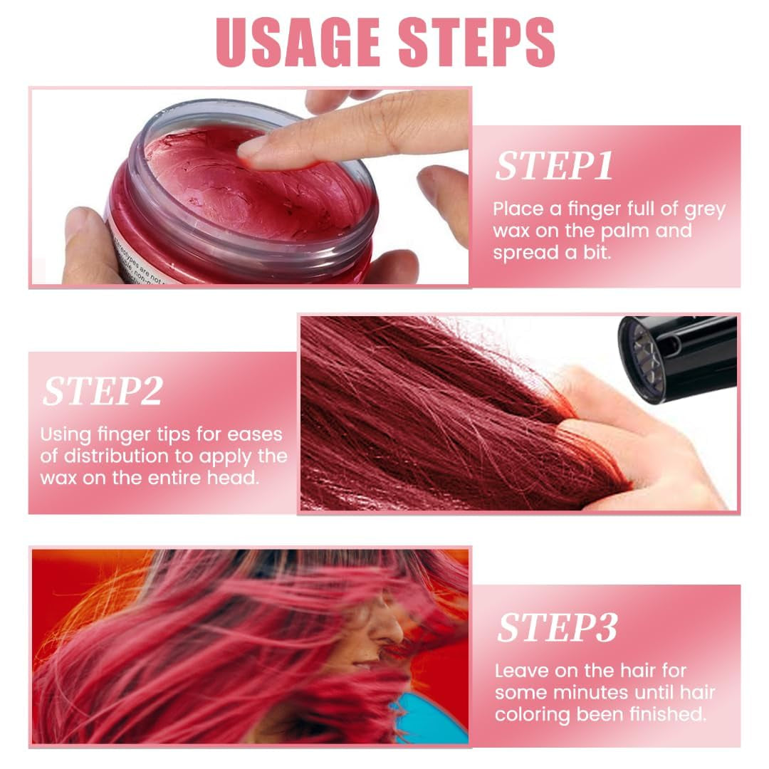 Tintura temporanea per capelli 4,23 once Cera colorata per uomini e donne Lavabile Colore naturale Pomata Tintura istantanea per capelli per feste Cosplay Halloween (Rosso) Naty Shop Tinture per capelli