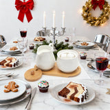 Set latte e zucchero con coperchio e cucchiaio, lattiera e contenitore zucchero in ceramica 5 parti con tavoletta in legno, contenitore latte e zucchero per cucina, caffè, forno microonde e lavastoviglie (bianco)